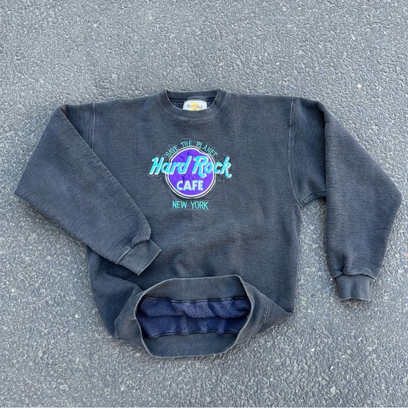 Hard Rock Cafe Other - Vintage 90s Hard Rock Cafe New York Crewneck Sweatshirt Faded Black Embroidered